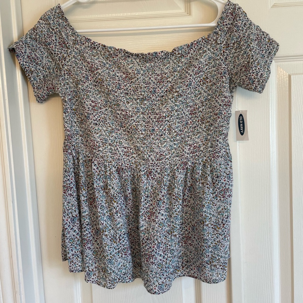 Off the shoulder smocked floral top